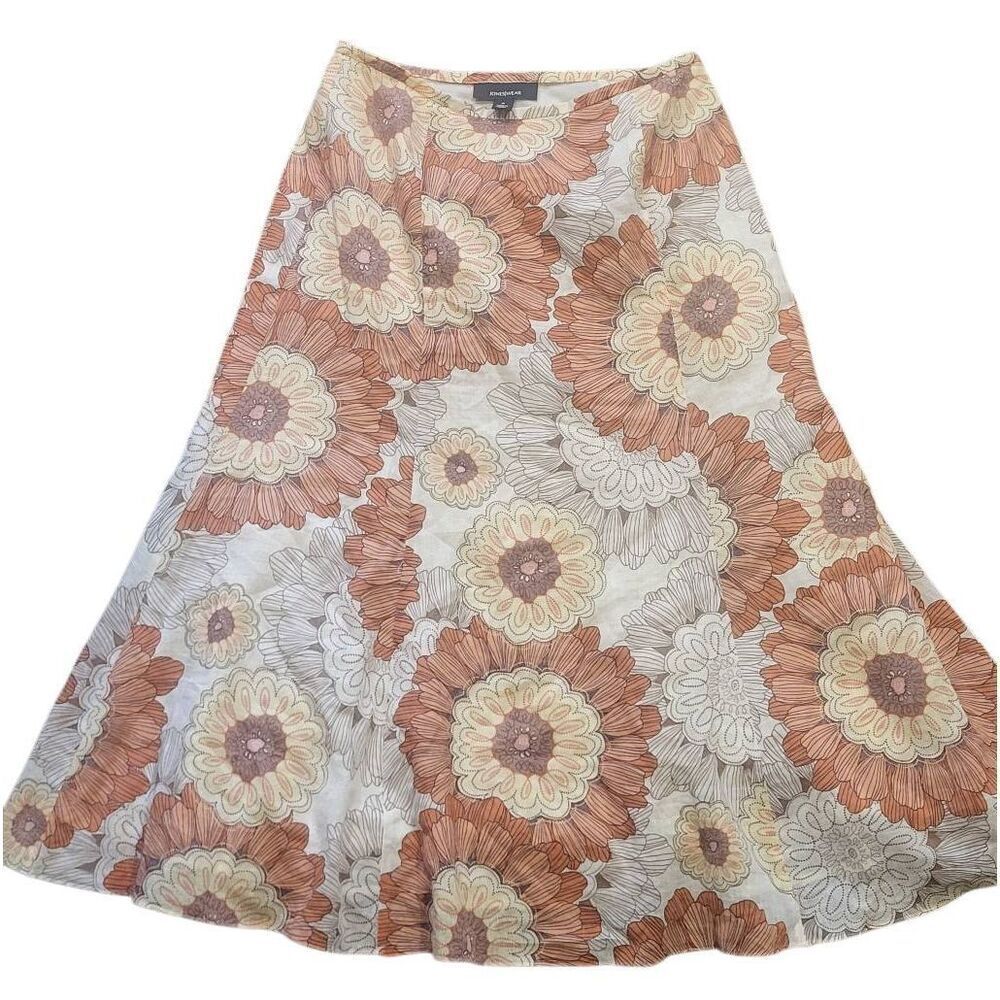 Vintage Y2K JonesWear Skirt Women's 6 Neutral Floral Midi Circle Mandala Linen
